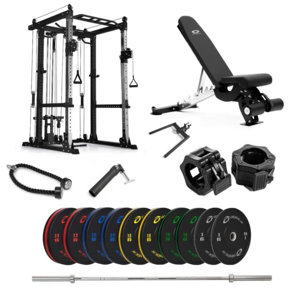Abilica Power Rack med farvede Bumper og bænk - 170 kg