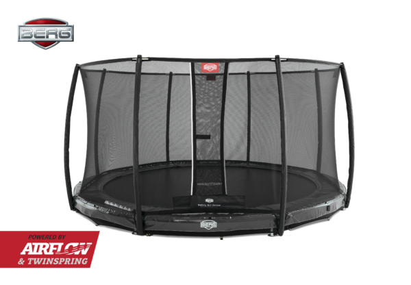 Berg Elite trampolin med deluxe sikkerhedsnet til nedgravning grå 380 cm - 330 cm