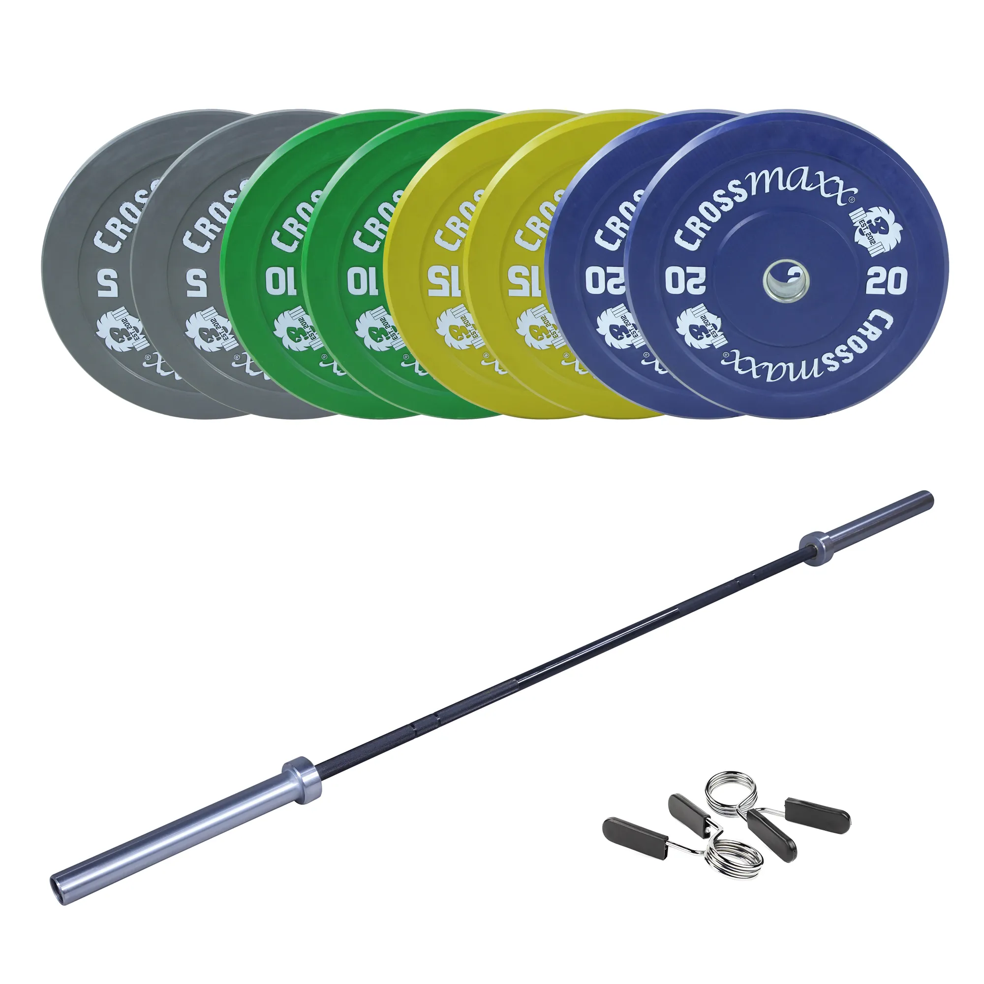 Crossmaxx CF Vægtstangssæt 100 kg Farvet + 20 kg Stang - vægtstang og bumper plates 120 kg