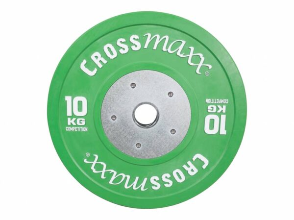 Crossmaxx Competition vægtskive 10 kg - grøn. Af vulkaniseret gummi, slidstærk kvalitet. Til vægtløftning, crossfit og funktionel træning