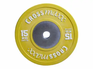 Crossmaxx Competition vægtskive 15 kg - gul. Af vulkaniseret gummi, slidstærk kvalitet. Til vægtløftning, crossfit og funktionel træning