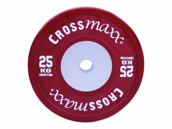 Crossmaxx Competition vægtskive 25 kg - rød. Af vulkaniseret gummi, slidstærk kvalitet. Til vægtløftning, crossfit og funktionel træning