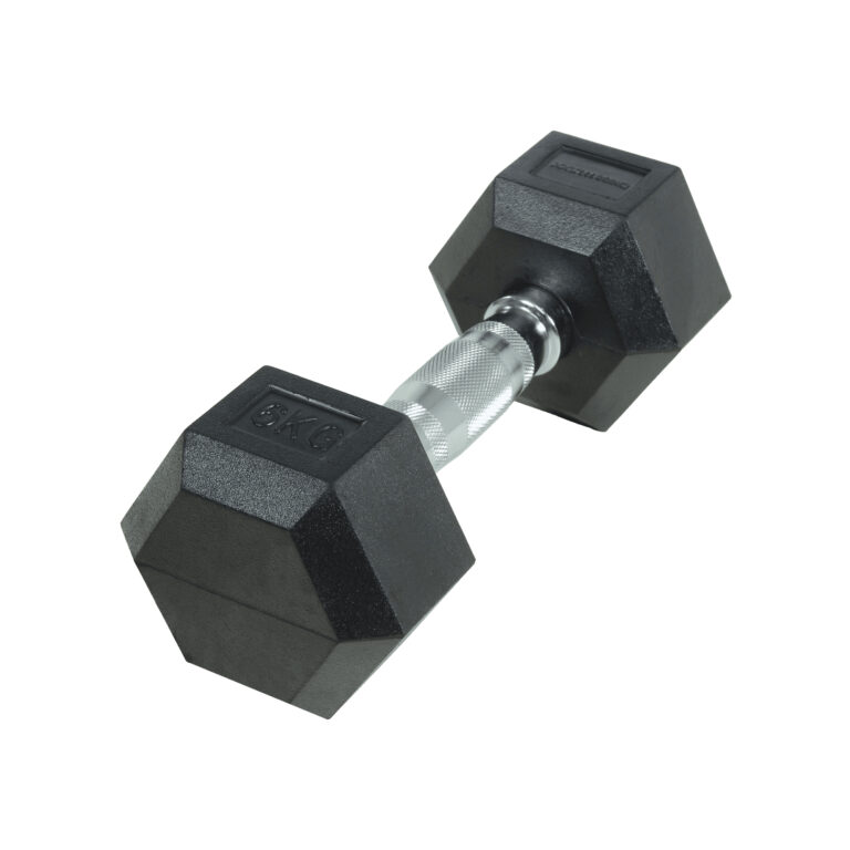 Crossmaxx Hexagon Håndvægt 6 kg - Lavet i støbejern, belagt med gummi - Riflet håndtag for godt greb - Til crossfit og styrketræning