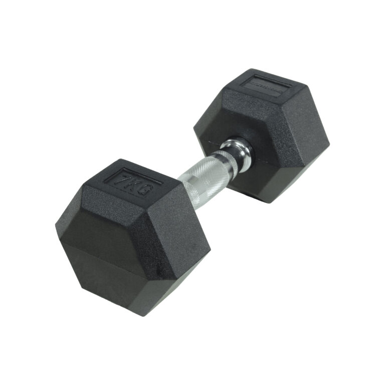 Crossmaxx Hexagon Håndvægt 7,5 kg - Lavet i støbejern, belagt med gummi - Riflet håndtag for godt greb - Til crossfit og styrketræning