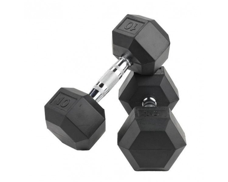 Crossmaxx Hexagon Håndvægt - Lavet i støbejern, belagt med gummi - Riflet håndtag for godt greb - Til crossfit og styrketræning