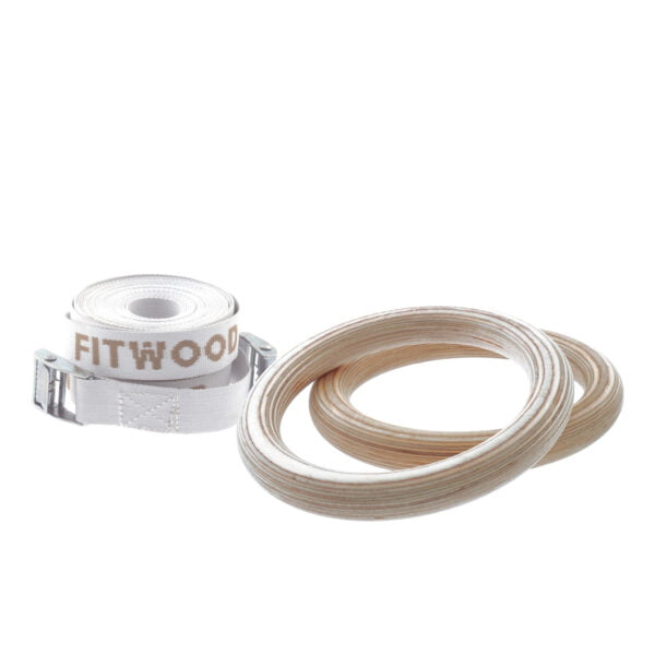 FitWood Play Gymnastikringe 25mm - Træ overflade / Hvid Strop