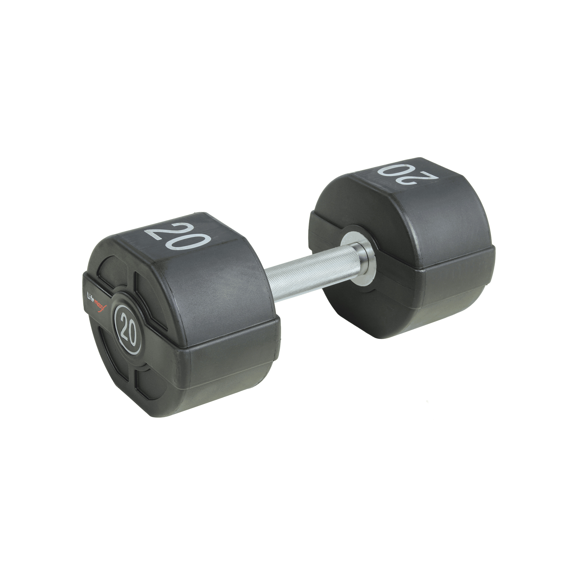 Lifemaxx PU Håndvægt 34 kg (Stk) - Demo sort/krom til tung styrketræning i fitnesscenter og home gym